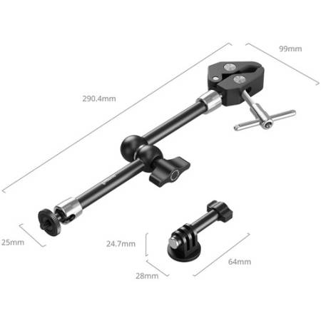 SmallRig 5605 - ramię Magic Arm z zaciskiem szczękowym do kamer sportowych - wymiary